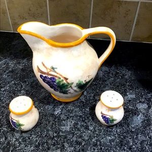 Water Pitcher With Matching Salt and Pepper